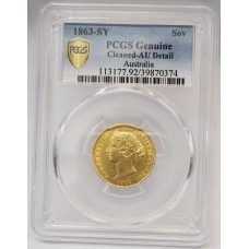 AUSTRALIA 1863 . ONE 1 SOVEREIGN . SYDNEY . GOLD